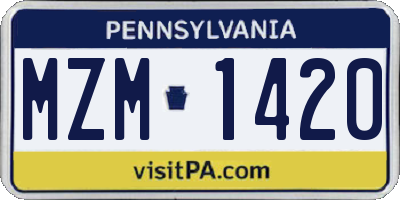 PA license plate MZM1420