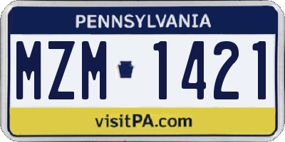 PA license plate MZM1421