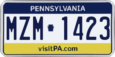 PA license plate MZM1423