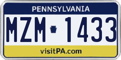 PA license plate MZM1433