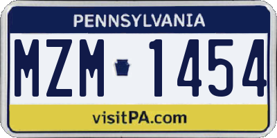 PA license plate MZM1454