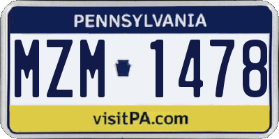 PA license plate MZM1478