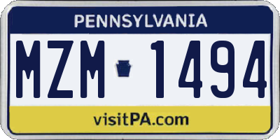 PA license plate MZM1494