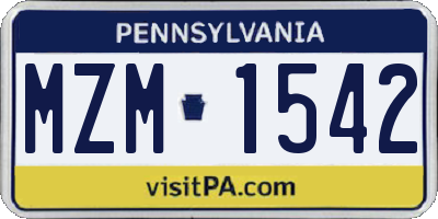 PA license plate MZM1542