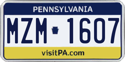 PA license plate MZM1607