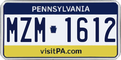 PA license plate MZM1612