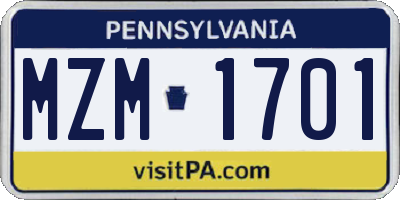 PA license plate MZM1701