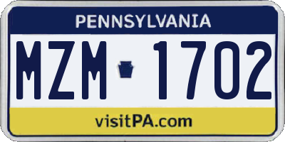 PA license plate MZM1702