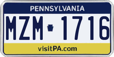 PA license plate MZM1716