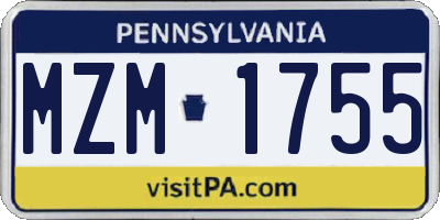PA license plate MZM1755