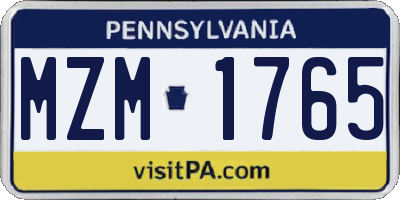 PA license plate MZM1765