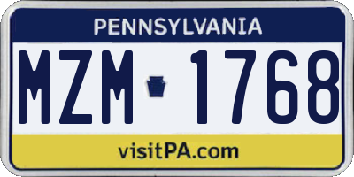 PA license plate MZM1768