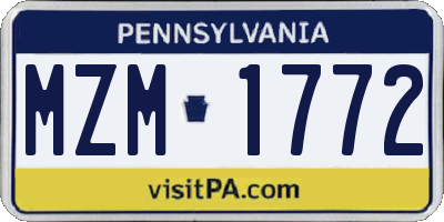 PA license plate MZM1772