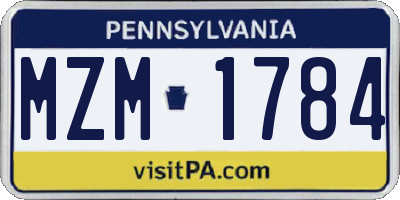 PA license plate MZM1784