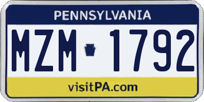 PA license plate MZM1792