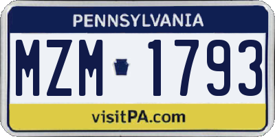 PA license plate MZM1793