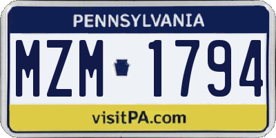 PA license plate MZM1794