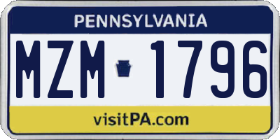 PA license plate MZM1796