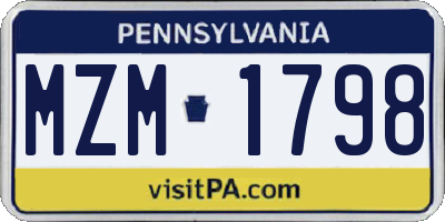 PA license plate MZM1798