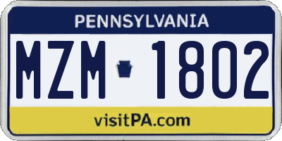 PA license plate MZM1802