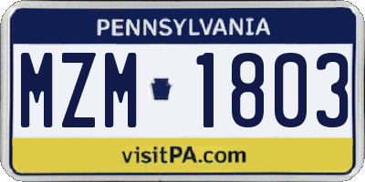 PA license plate MZM1803