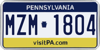 PA license plate MZM1804