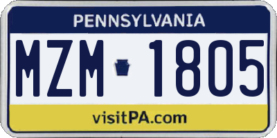PA license plate MZM1805