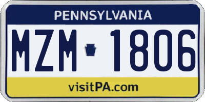 PA license plate MZM1806