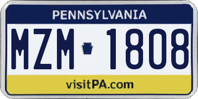 PA license plate MZM1808