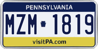 PA license plate MZM1819
