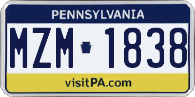 PA license plate MZM1838