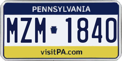 PA license plate MZM1840