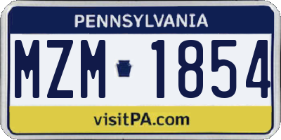 PA license plate MZM1854