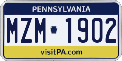 PA license plate MZM1902