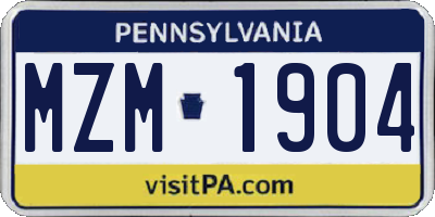 PA license plate MZM1904