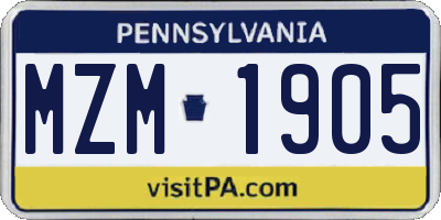 PA license plate MZM1905