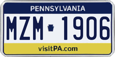 PA license plate MZM1906