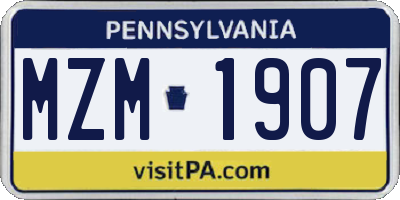 PA license plate MZM1907