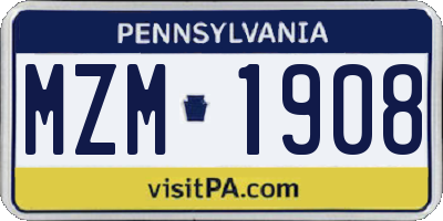 PA license plate MZM1908