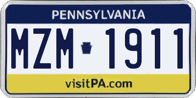 PA license plate MZM1911