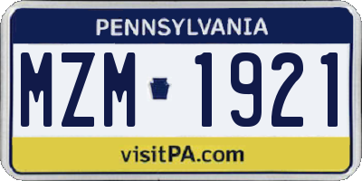PA license plate MZM1921