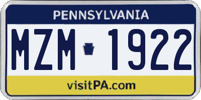PA license plate MZM1922