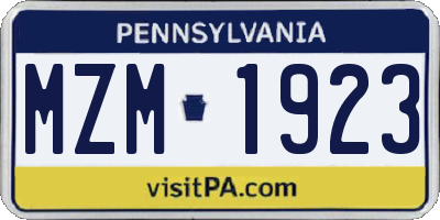 PA license plate MZM1923