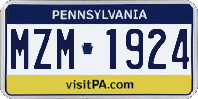 PA license plate MZM1924