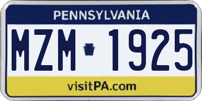 PA license plate MZM1925