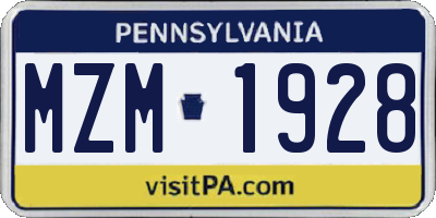 PA license plate MZM1928