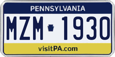 PA license plate MZM1930