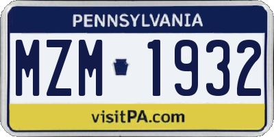 PA license plate MZM1932