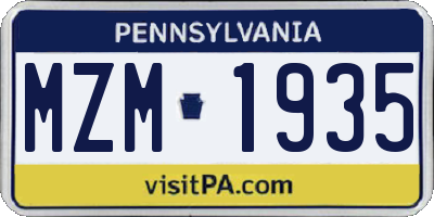 PA license plate MZM1935
