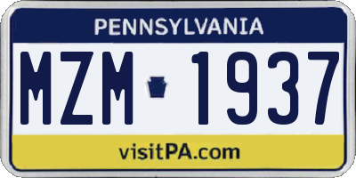 PA license plate MZM1937